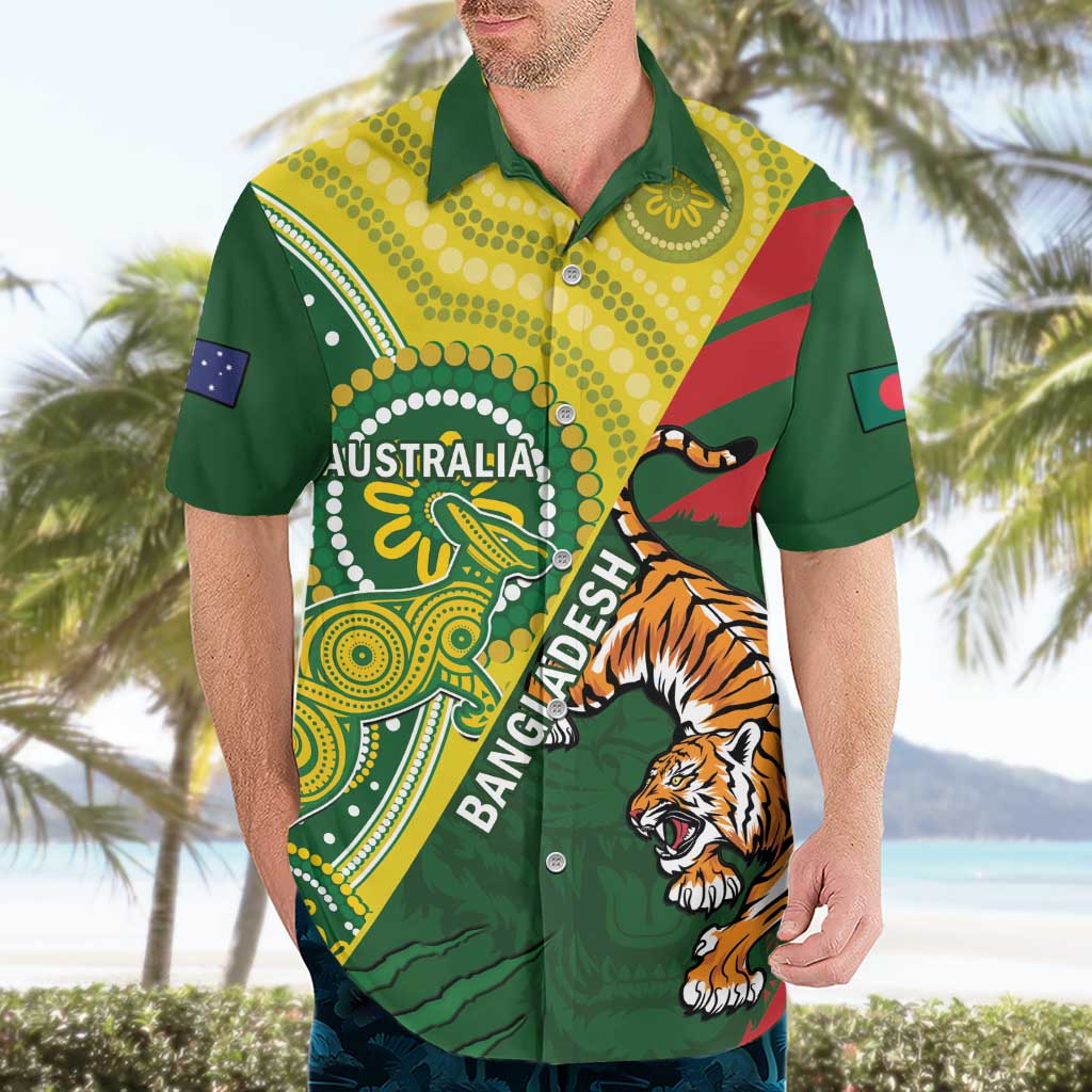 Custom Bangladesh And Australia Cricket Hawaiian Shirt Kangaroo Tiger Together - Vibe Hoodie Shop