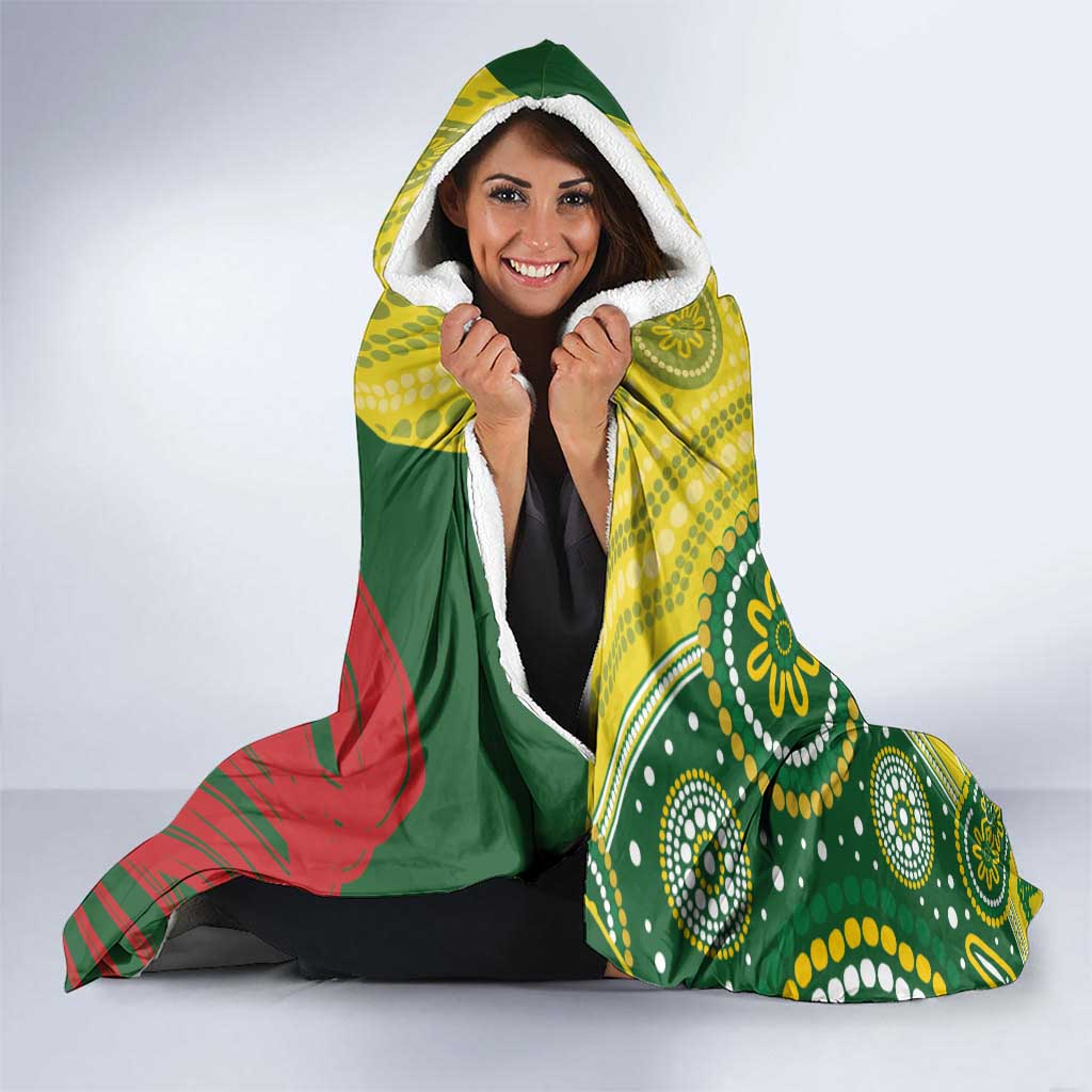 Custom Bangladesh And Australia Cricket Hooded Blanket Kangaroo Tiger Together