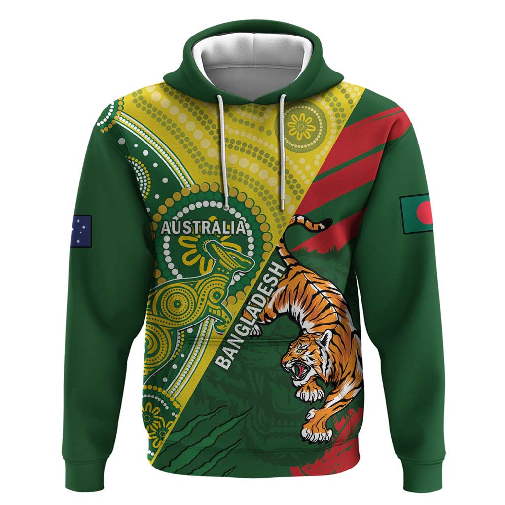 Custom Bangladesh And Australia Cricket Hoodie Kangaroo Tiger Together - Vibe Hoodie Shop