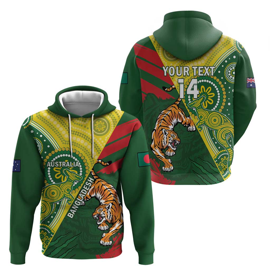 Custom Bangladesh And Australia Cricket Hoodie Kangaroo Tiger Together - Vibe Hoodie Shop