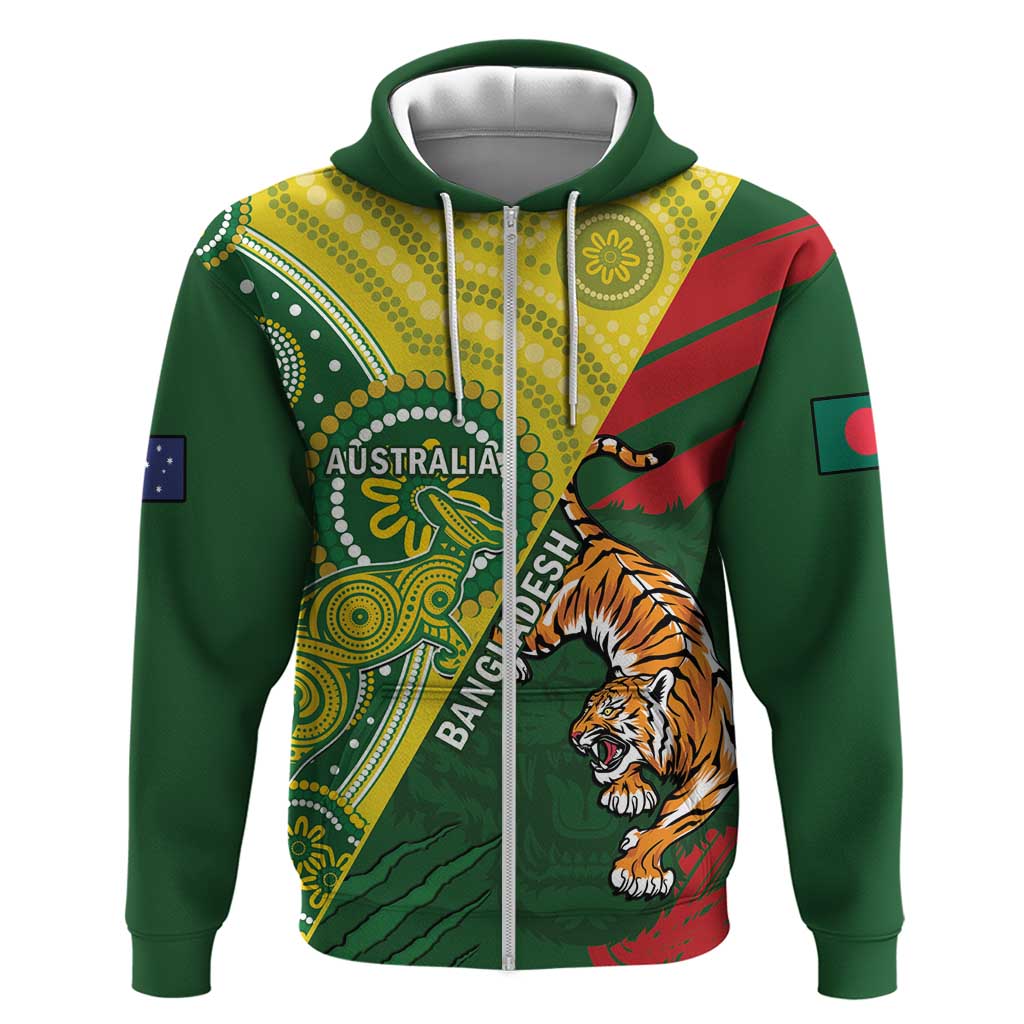 Custom Bangladesh And Australia Cricket Hoodie Kangaroo Tiger Together - Vibe Hoodie Shop