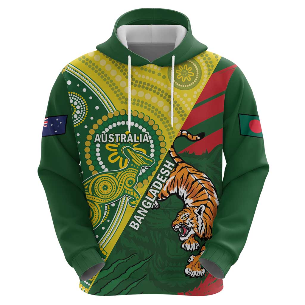 Custom Bangladesh And Australia Cricket Hoodie Kangaroo Tiger Together - Vibe Hoodie Shop
