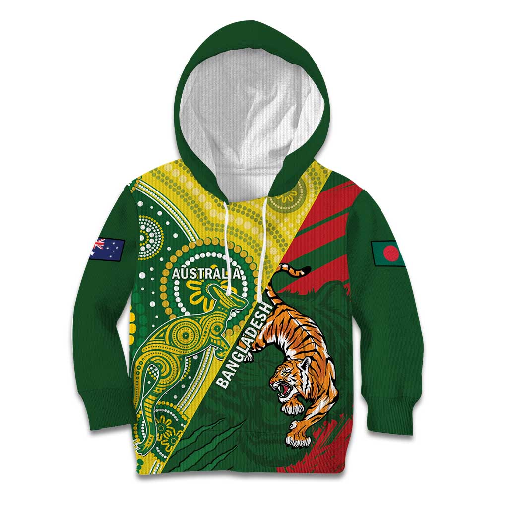 Custom Bangladesh And Australia Cricket Kid Hoodie Kangaroo Tiger Together - Vibe Hoodie Shop