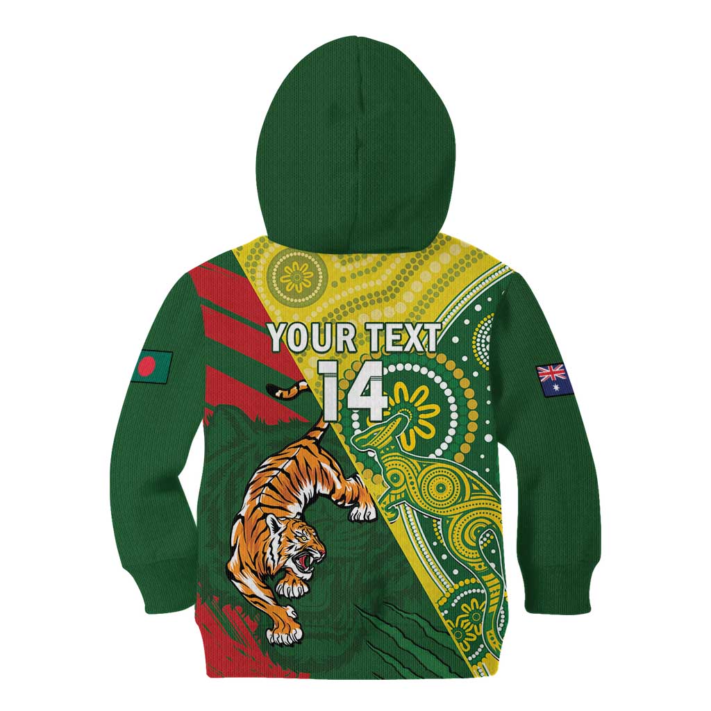 Custom Bangladesh And Australia Cricket Kid Hoodie Kangaroo Tiger Together - Vibe Hoodie Shop