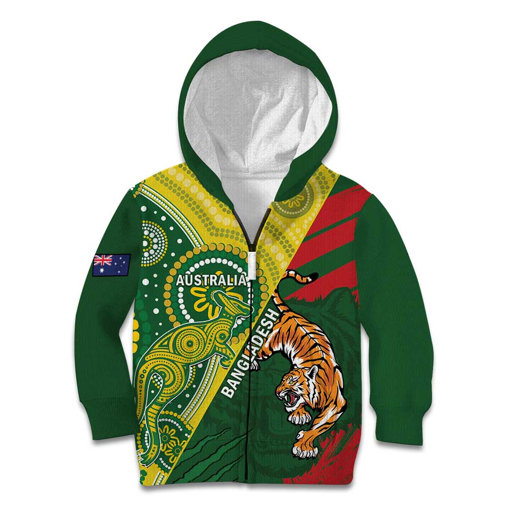 Custom Bangladesh And Australia Cricket Kid Hoodie Kangaroo Tiger Together - Vibe Hoodie Shop