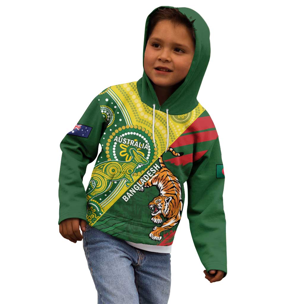 Custom Bangladesh And Australia Cricket Kid Hoodie Kangaroo Tiger Together - Vibe Hoodie Shop