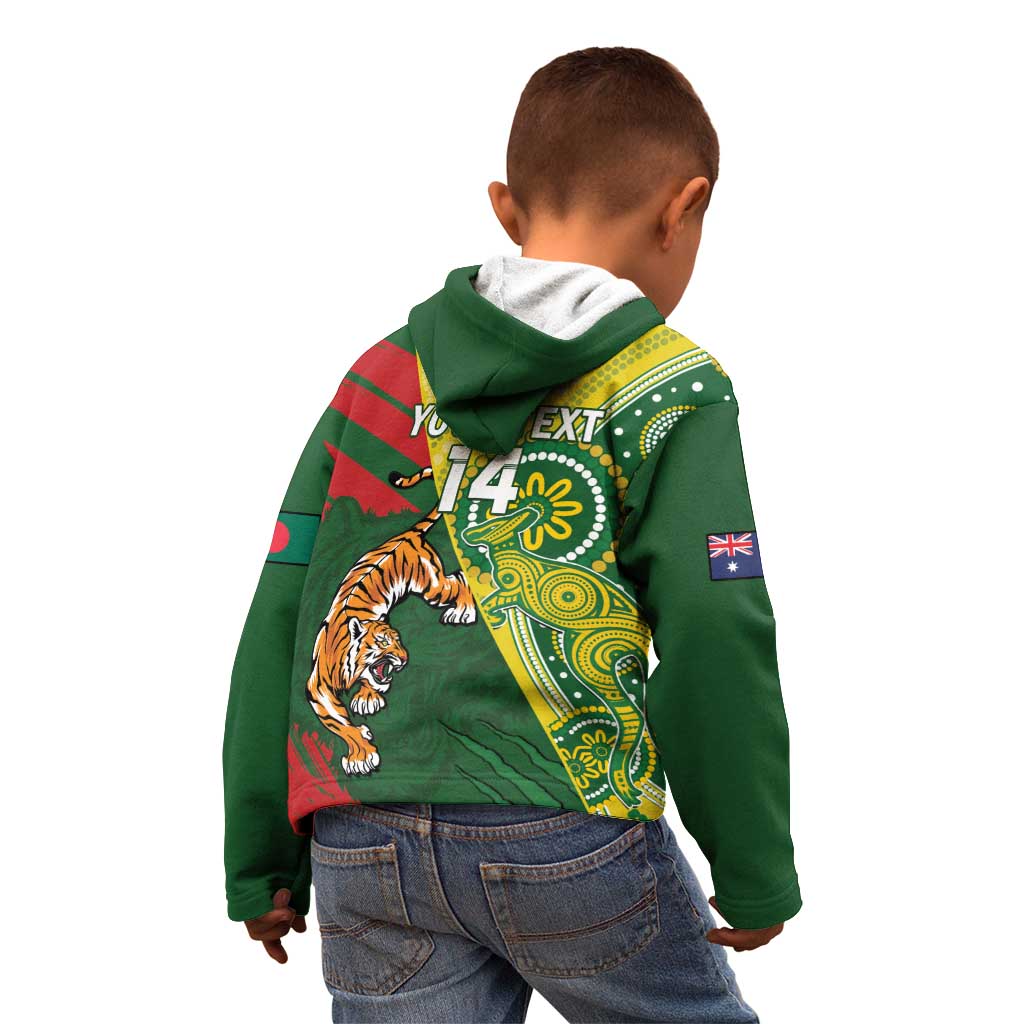 Custom Bangladesh And Australia Cricket Kid Hoodie Kangaroo Tiger Together - Vibe Hoodie Shop