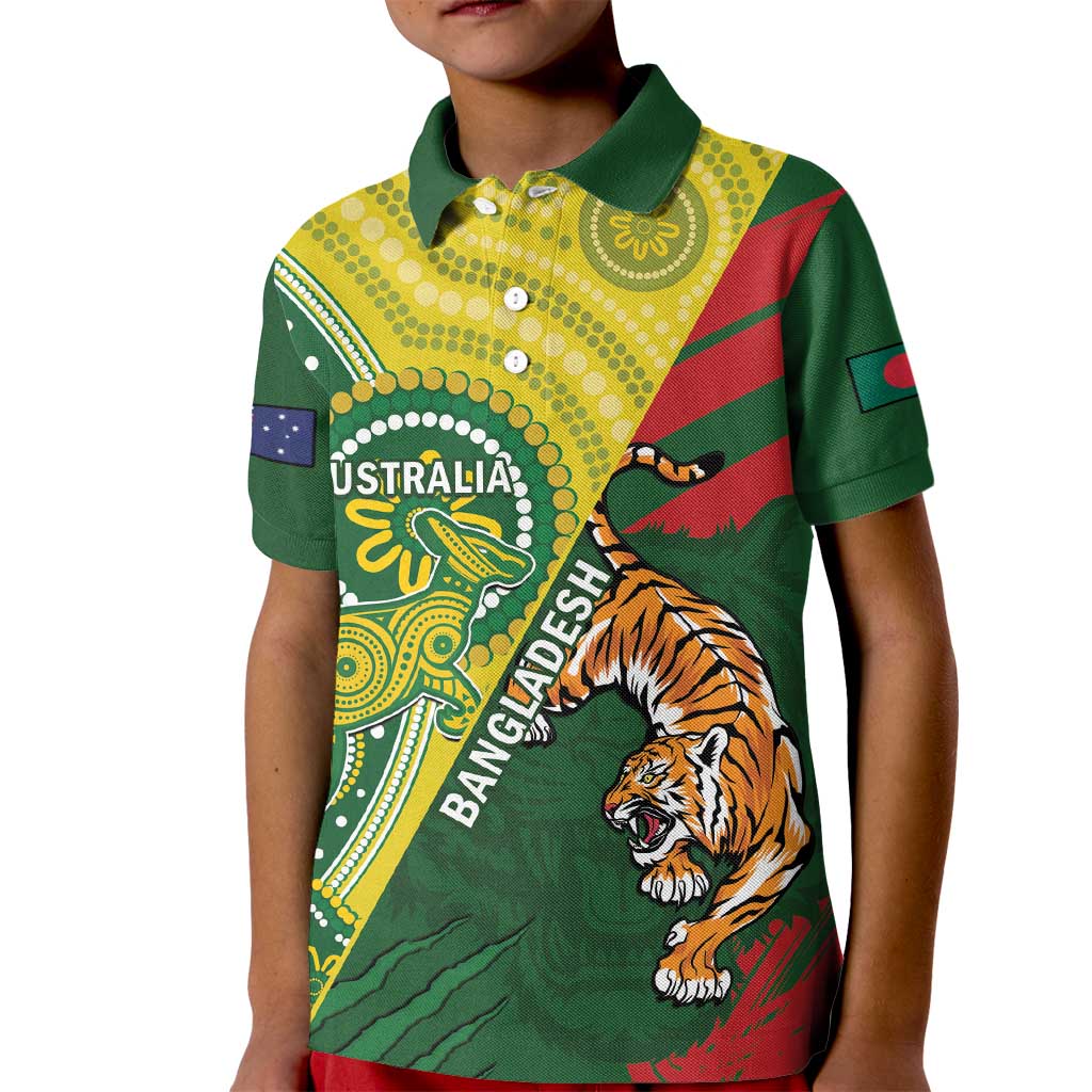 Custom Bangladesh And Australia Cricket Kid Polo Shirt Kangaroo Tiger Together - Vibe Hoodie Shop