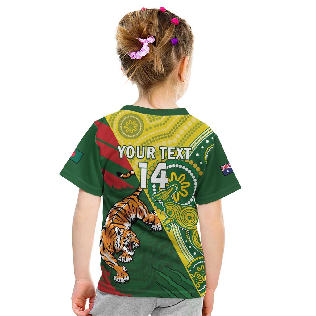 Custom Bangladesh And Australia Cricket Kid T Shirt Kangaroo Tiger Together - Vibe Hoodie Shop