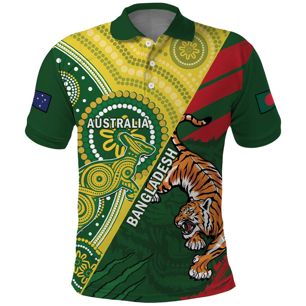 Custom Bangladesh And Australia Cricket Polo Shirt Kangaroo Tiger Together - Vibe Hoodie Shop
