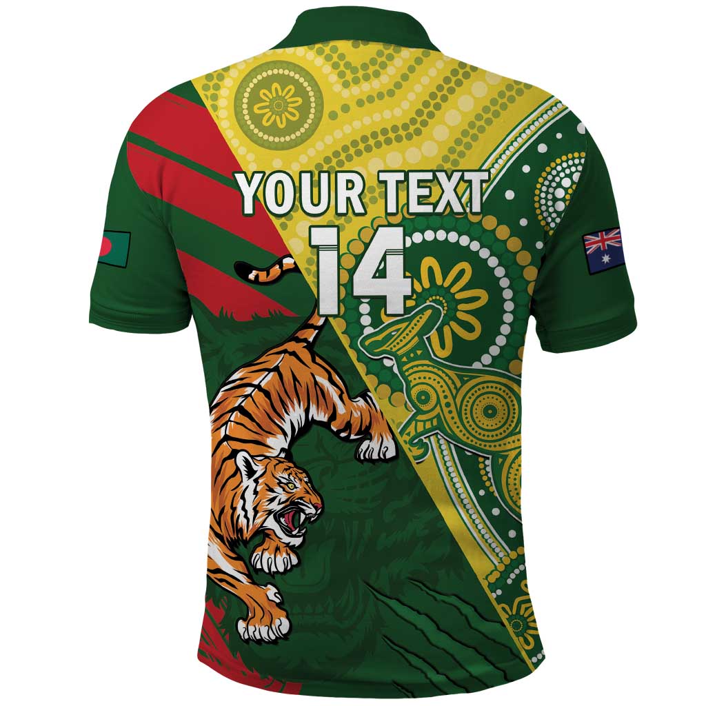 Custom Bangladesh And Australia Cricket Polo Shirt Kangaroo Tiger Together - Vibe Hoodie Shop