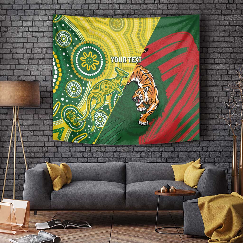 Custom Bangladesh And Australia Cricket Tapestry Kangaroo Tiger Together - Vibe Hoodie Shop