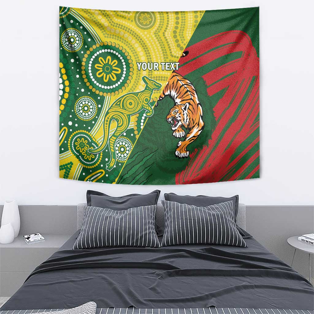 Custom Bangladesh And Australia Cricket Tapestry Kangaroo Tiger Together - Vibe Hoodie Shop