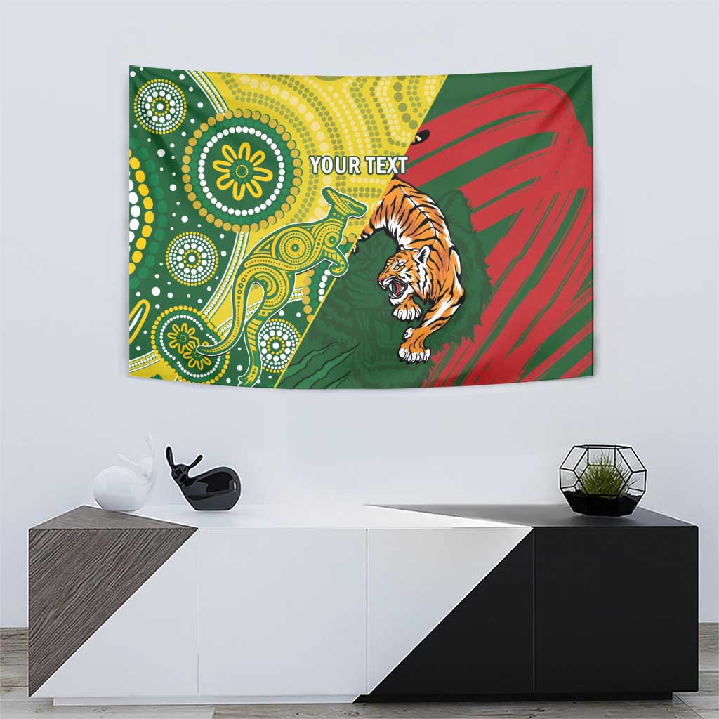 Custom Bangladesh And Australia Cricket Tapestry Kangaroo Tiger Together - Vibe Hoodie Shop