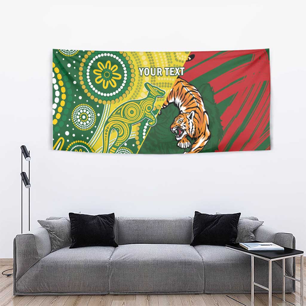 Custom Bangladesh And Australia Cricket Tapestry Kangaroo Tiger Together - Vibe Hoodie Shop