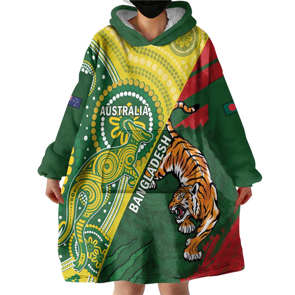 Custom Bangladesh And Australia Cricket Wearable Blanket Hoodie Kangaroo Tiger Together - Vibe Hoodie Shop