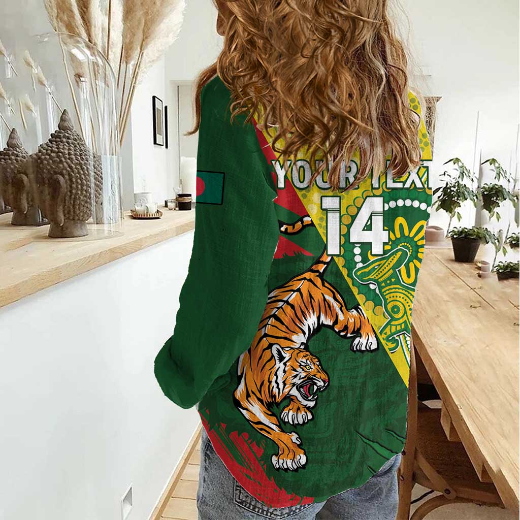 Custom Bangladesh And Australia Cricket Women Casual Shirt Kangaroo Tiger Together - Vibe Hoodie Shop