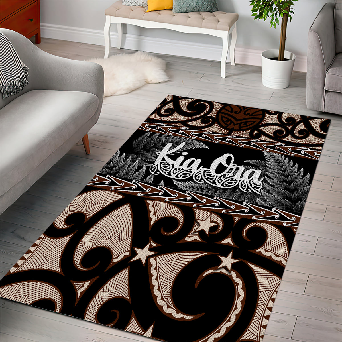 Kia Ora New Zealand Area Rug Aotearoa Proud Maori With Silver Fern - Vibe Hoodie Shop