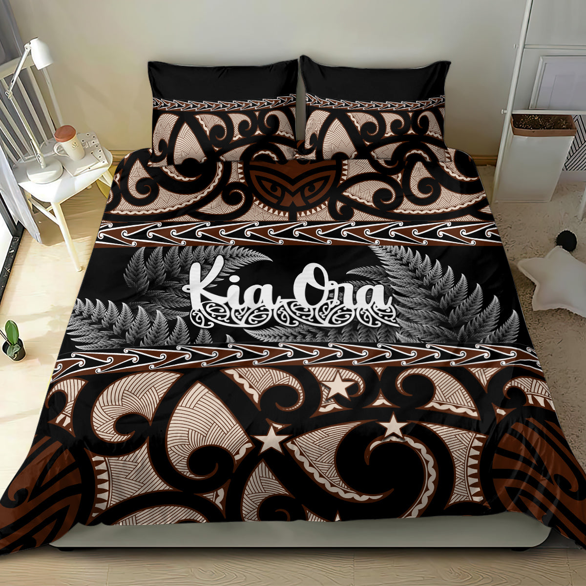 Kia Ora New Zealand Bedding Set Aotearoa Proud Maori With Silver Fern - Vibe Hoodie Shop