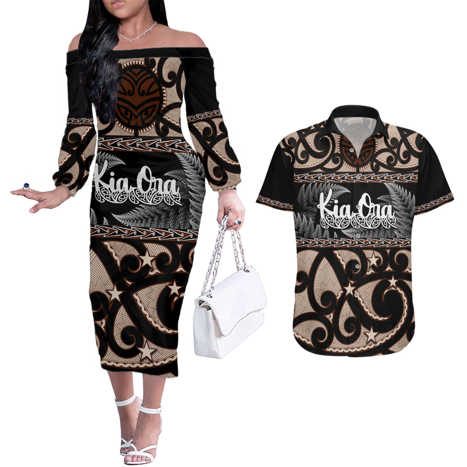 kia-ora-new-zealand-couples-matching-off-the-shoulder-long-sleeve-dress-and-hawaiian-shirt-aotearoa-proud-maori-with-silver-fern