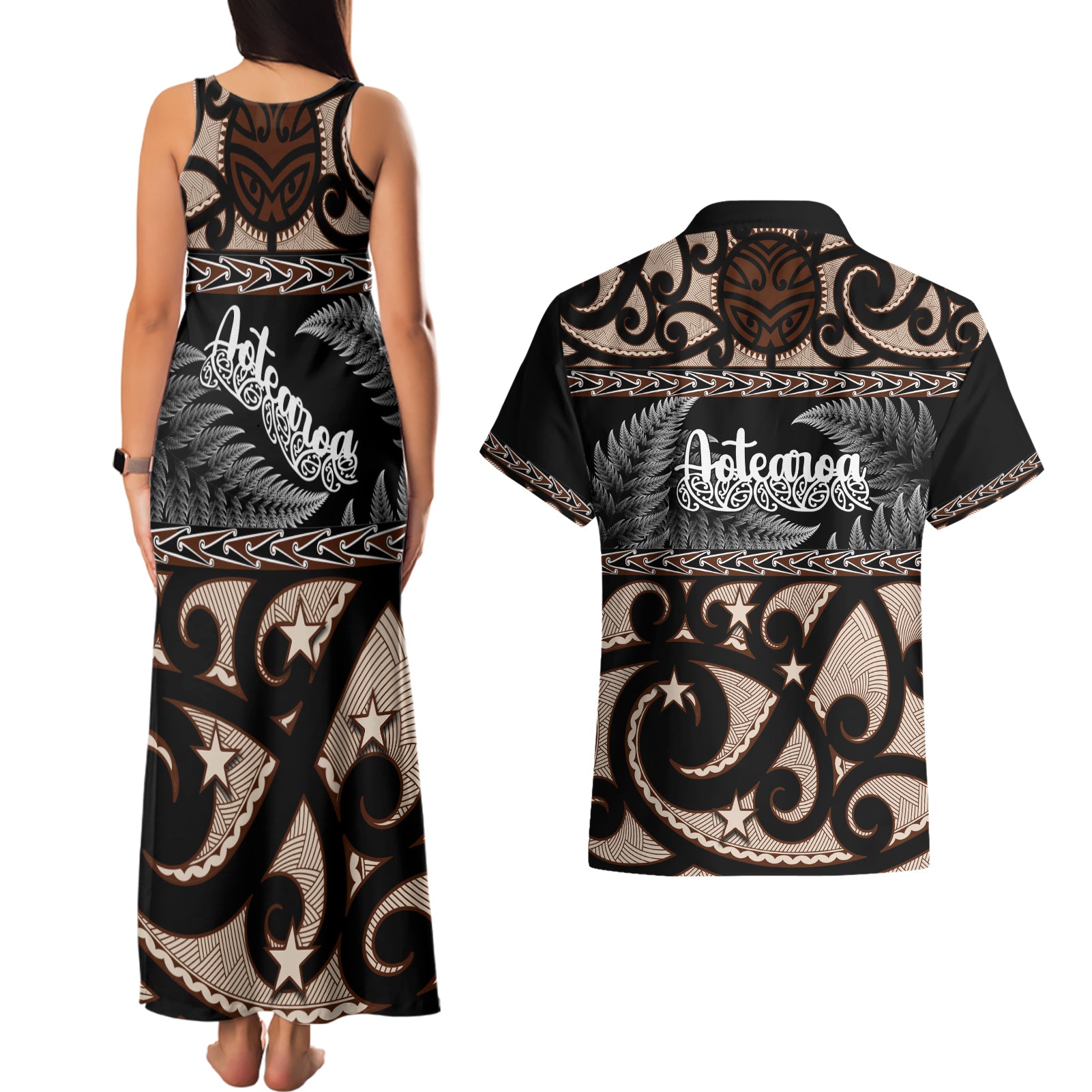 kia-ora-new-zealand-couples-matching-tank-maxi-dress-and-hawaiian-shirt-aotearoa-proud-maori-with-silver-fern