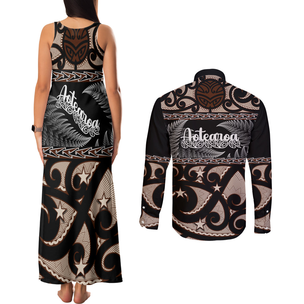 kia-ora-new-zealand-couples-matching-tank-maxi-dress-and-long-sleeve-button-shirt-aotearoa-proud-maori-with-silver-fern