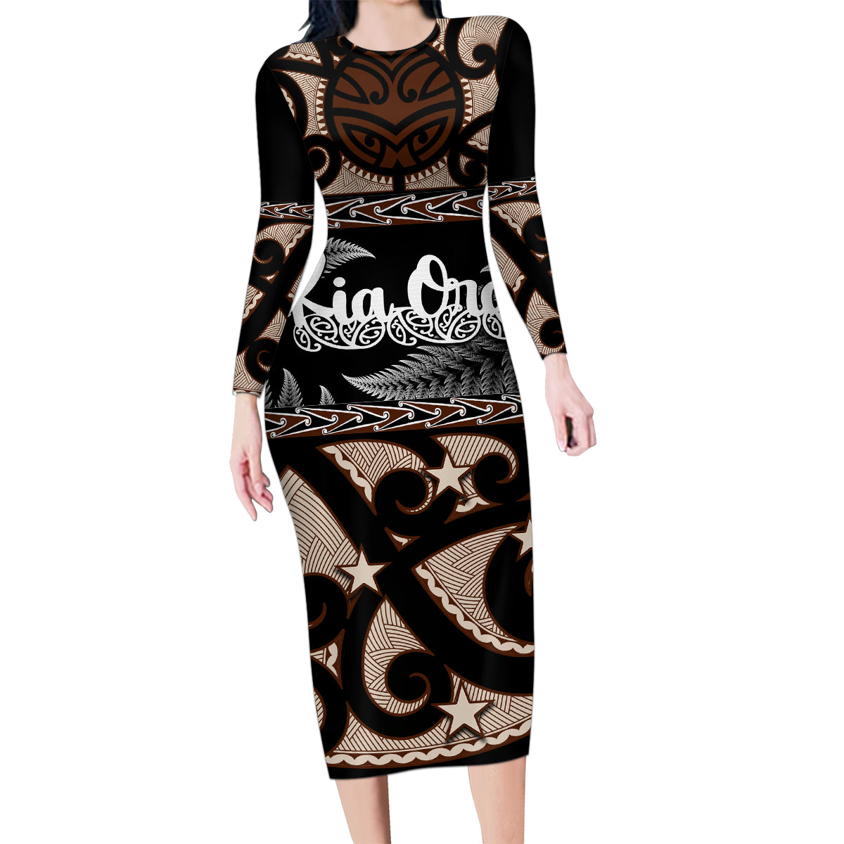 kia-ora-new-zealand-family-matching-long-sleeve-bodycon-dress-and-hawaiian-shirt-aotearoa-proud-maori-with-silver-fern