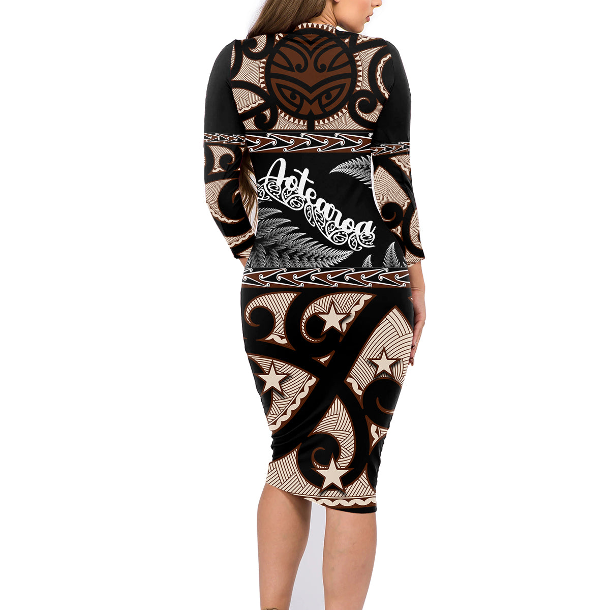 kia-ora-new-zealand-family-matching-long-sleeve-bodycon-dress-and-hawaiian-shirt-aotearoa-proud-maori-with-silver-fern