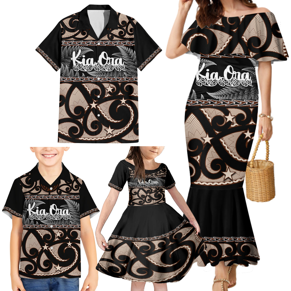 kia-ora-new-zealand-family-matching-mermaid-dress-and-hawaiian-shirt-aotearoa-proud-maori-with-silver-fern