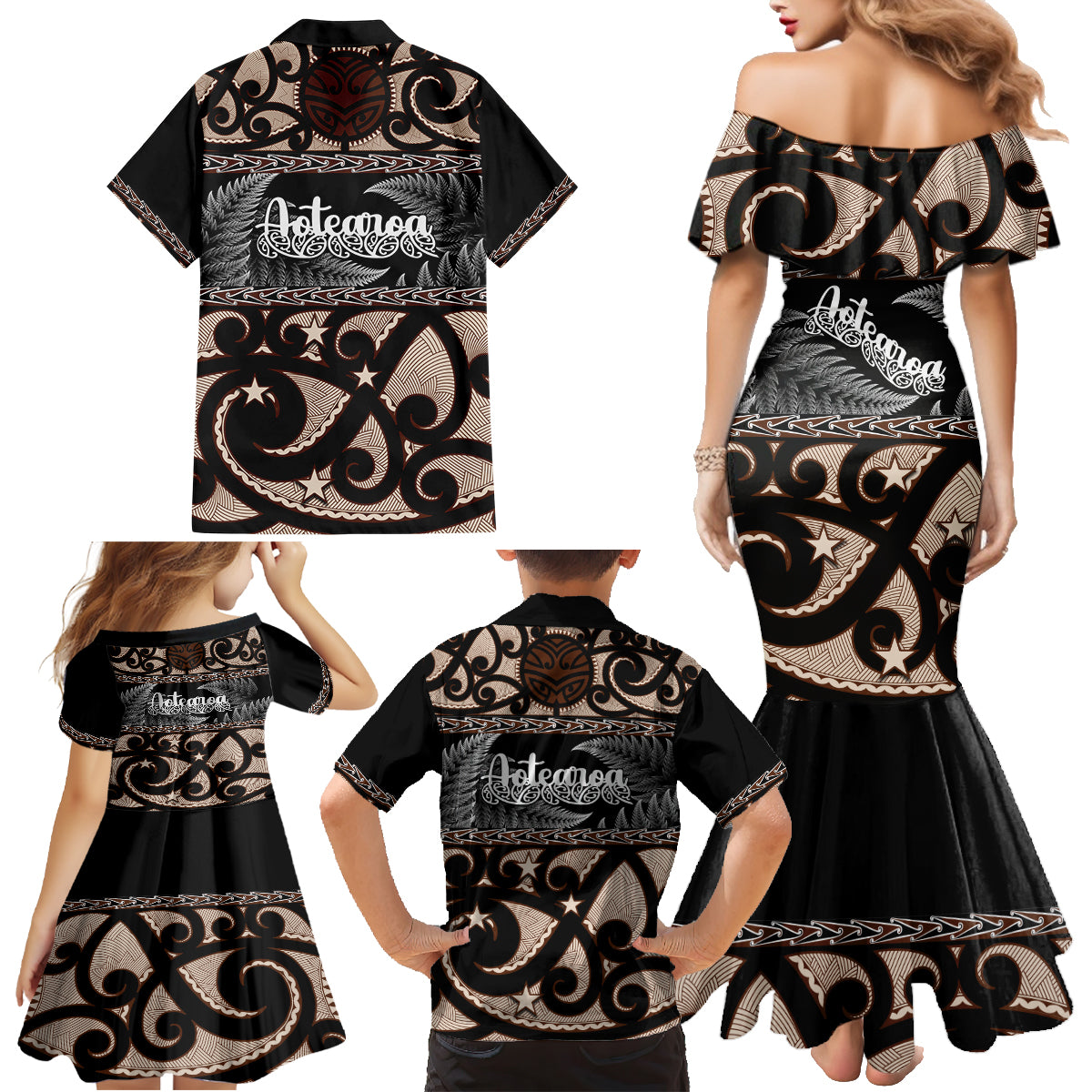 kia-ora-new-zealand-family-matching-mermaid-dress-and-hawaiian-shirt-aotearoa-proud-maori-with-silver-fern