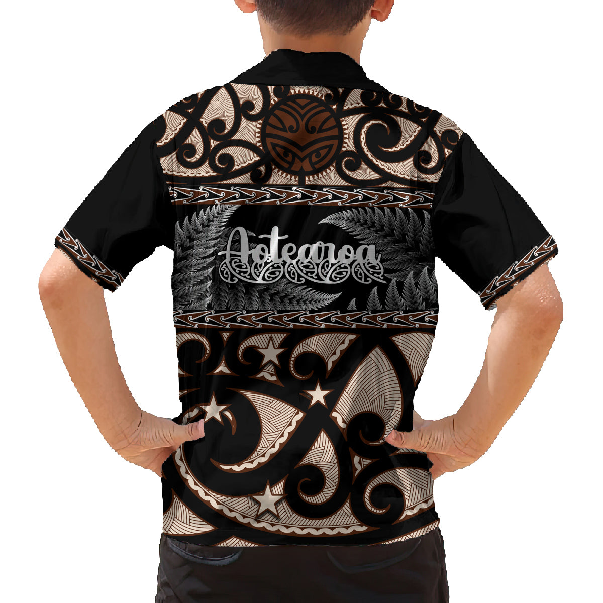 kia-ora-new-zealand-family-matching-off-shoulder-maxi-dress-and-hawaiian-shirt-aotearoa-proud-maori-with-silver-fern