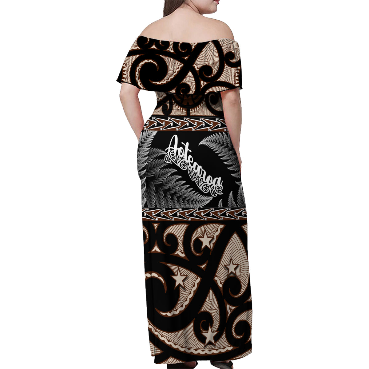 kia-ora-new-zealand-family-matching-off-shoulder-maxi-dress-and-hawaiian-shirt-aotearoa-proud-maori-with-silver-fern