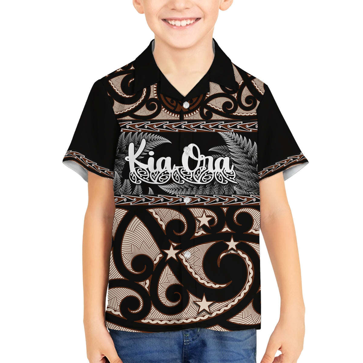 kia-ora-new-zealand-family-matching-off-shoulder-maxi-dress-and-hawaiian-shirt-aotearoa-proud-maori-with-silver-fern