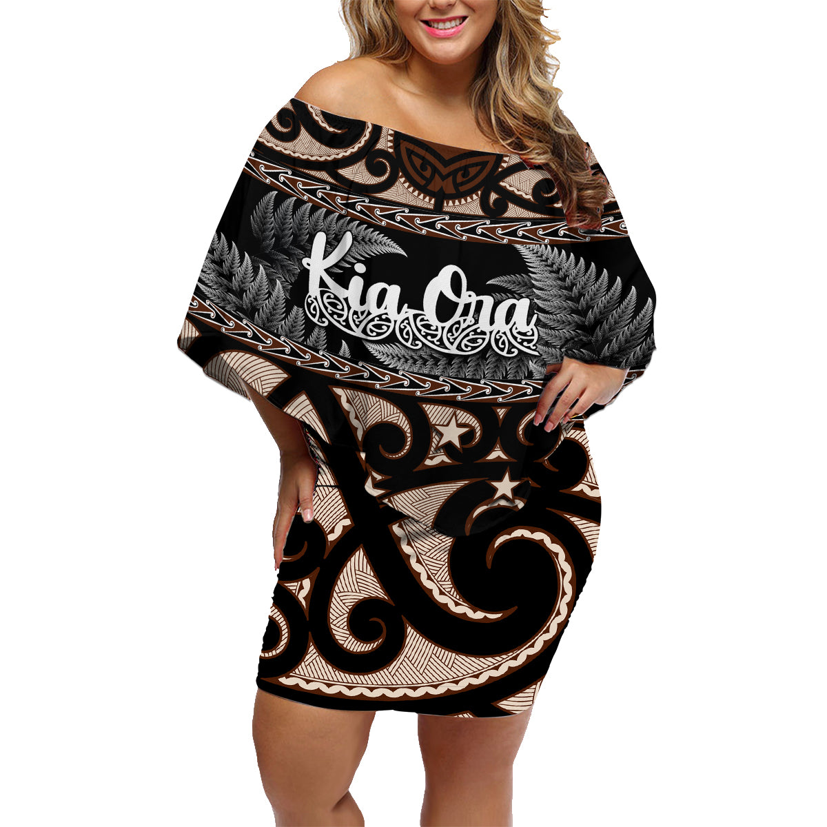 kia-ora-new-zealand-family-matching-off-shoulder-short-dress-and-hawaiian-shirt-aotearoa-proud-maori-with-silver-fern