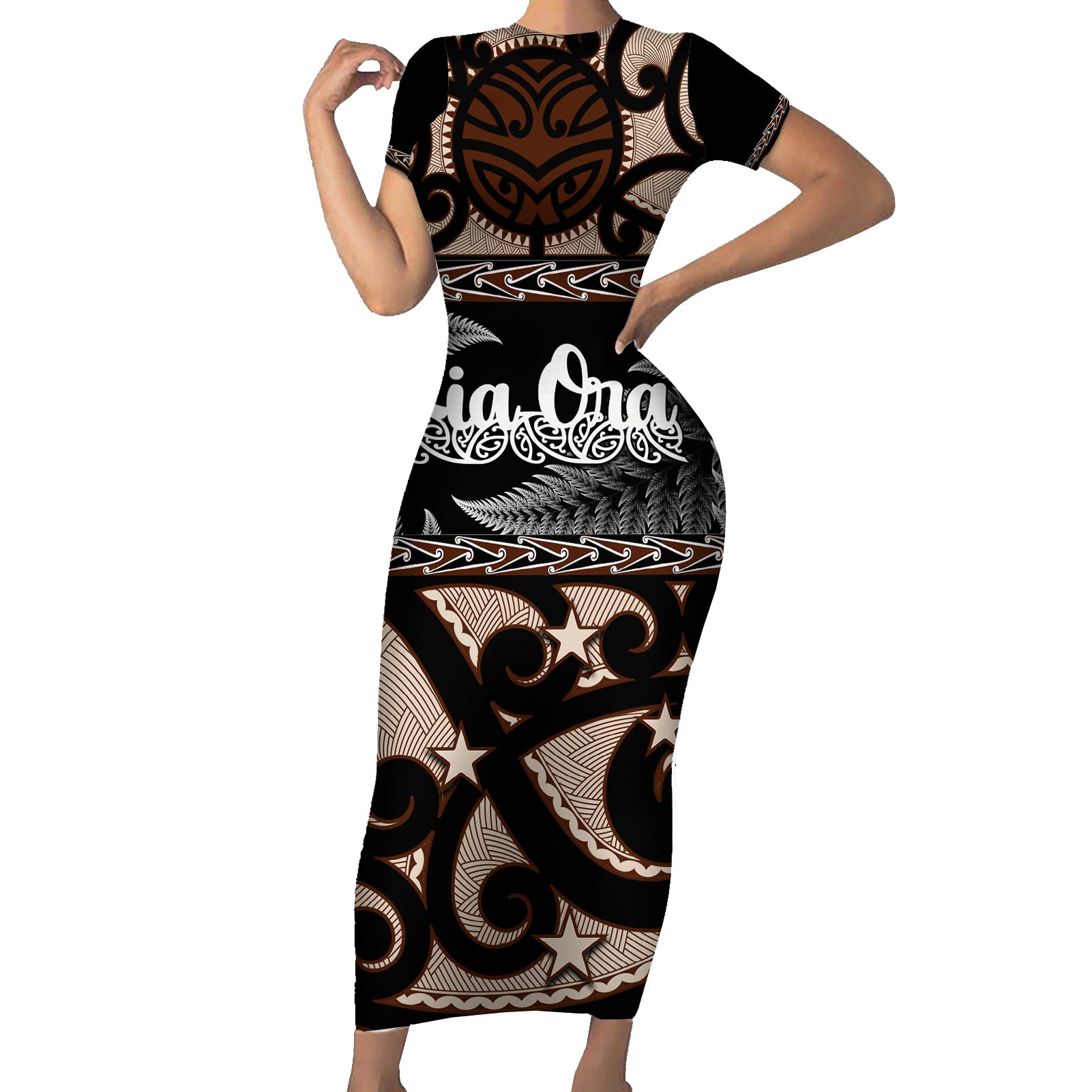 kia-ora-new-zealand-family-matching-short-sleeve-bodycon-dress-and-hawaiian-shirt-aotearoa-proud-maori-with-silver-fern