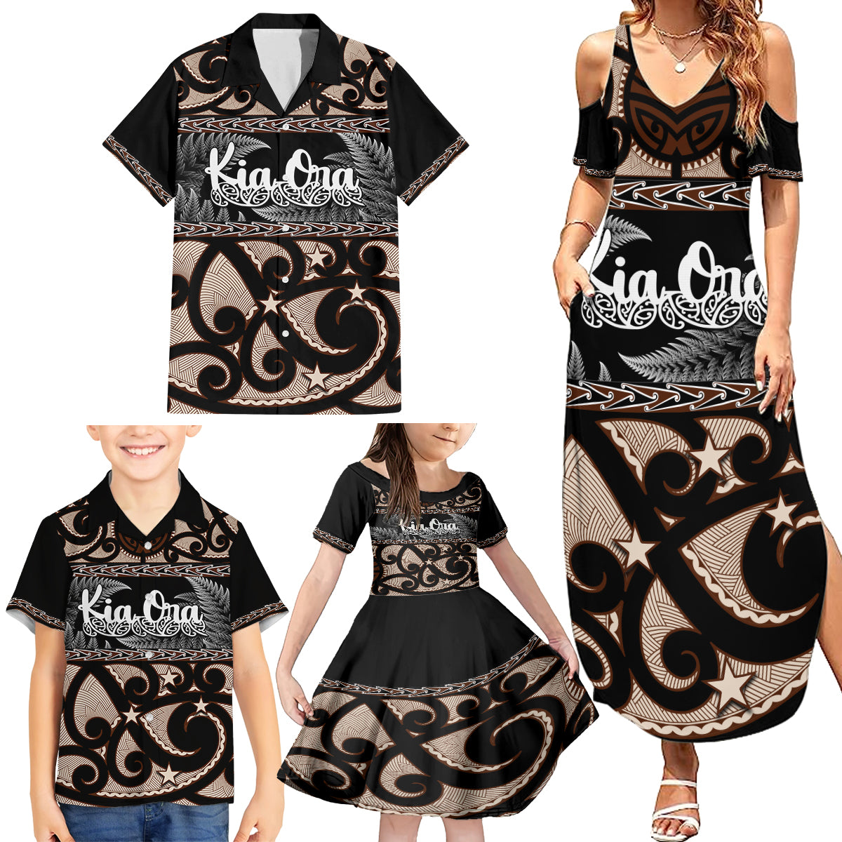 kia-ora-new-zealand-family-matching-summer-maxi-dress-and-hawaiian-shirt-aotearoa-proud-maori-with-silver-fern