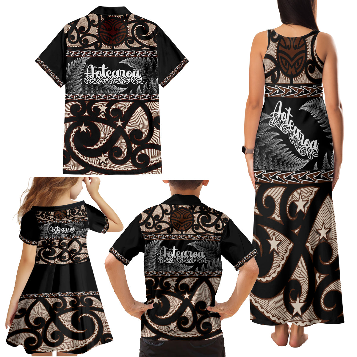 kia-ora-new-zealand-family-matching-tank-maxi-dress-and-hawaiian-shirt-aotearoa-proud-maori-with-silver-fern