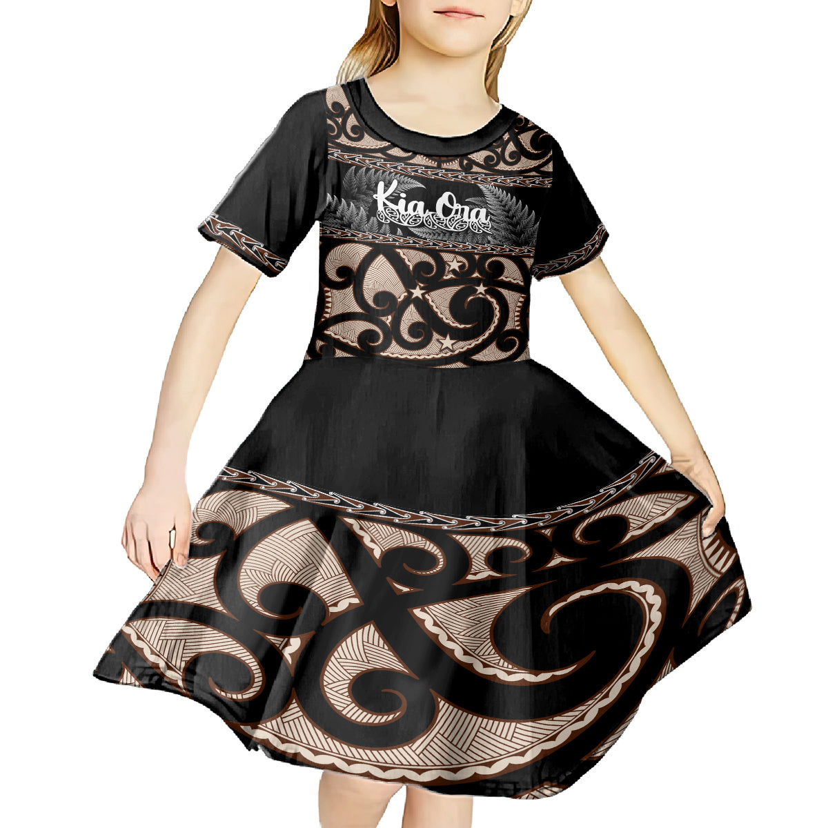 Kia Ora New Zealand Kid Short Sleeve Dress Aotearoa Proud Maori With Silver Fern - Vibe Hoodie Shop