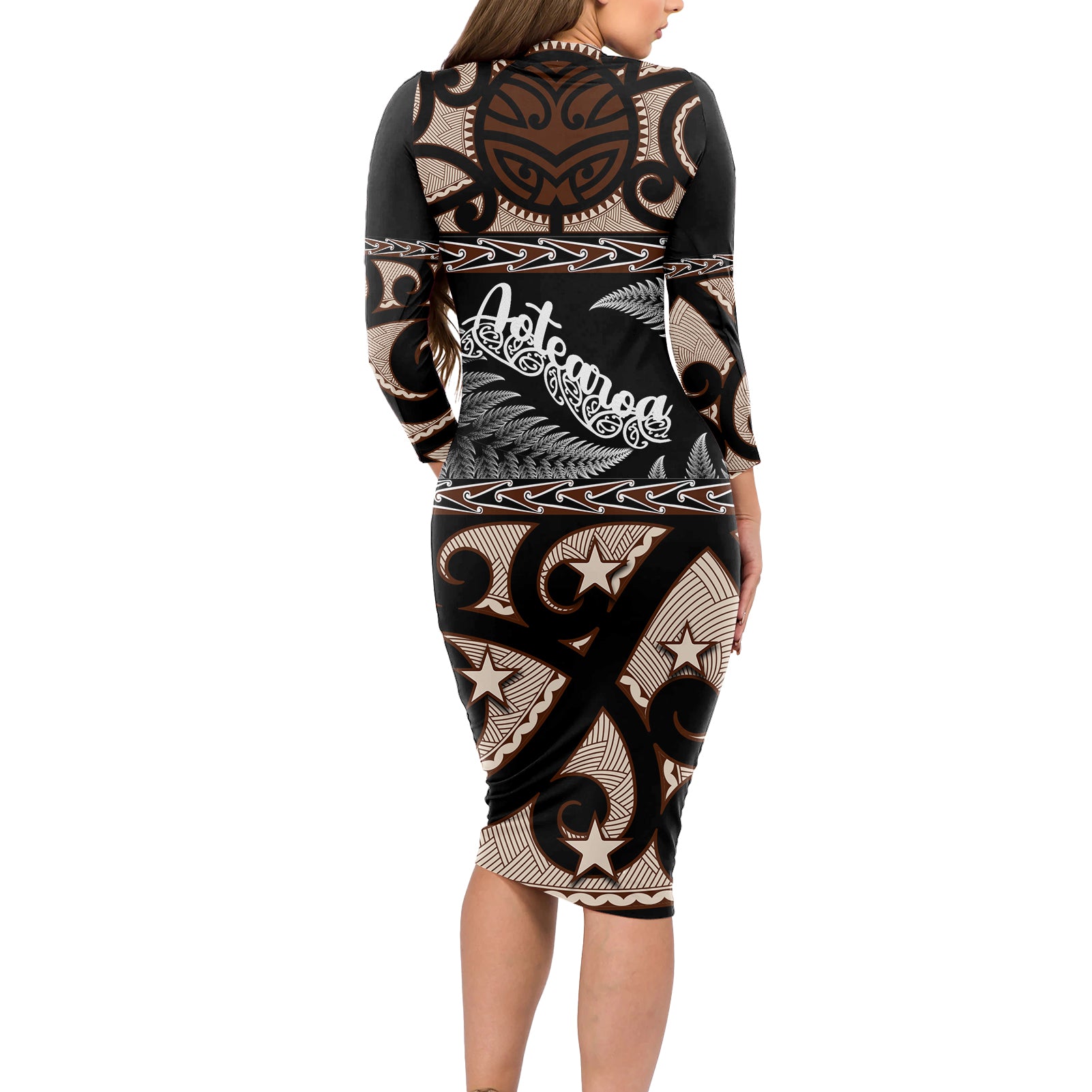 kia-ora-new-zealand-long-sleeve-bodycon-dress-aotearoa-proud-maori-with-silver-fern