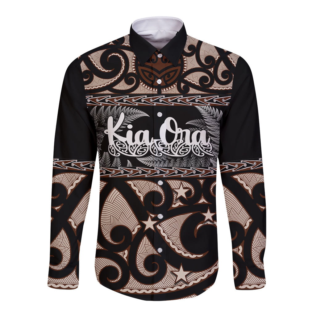 Kia Ora New Zealand Long Sleeve Button Shirt Aotearoa Proud Maori With Silver Fern - Vibe Hoodie Shop