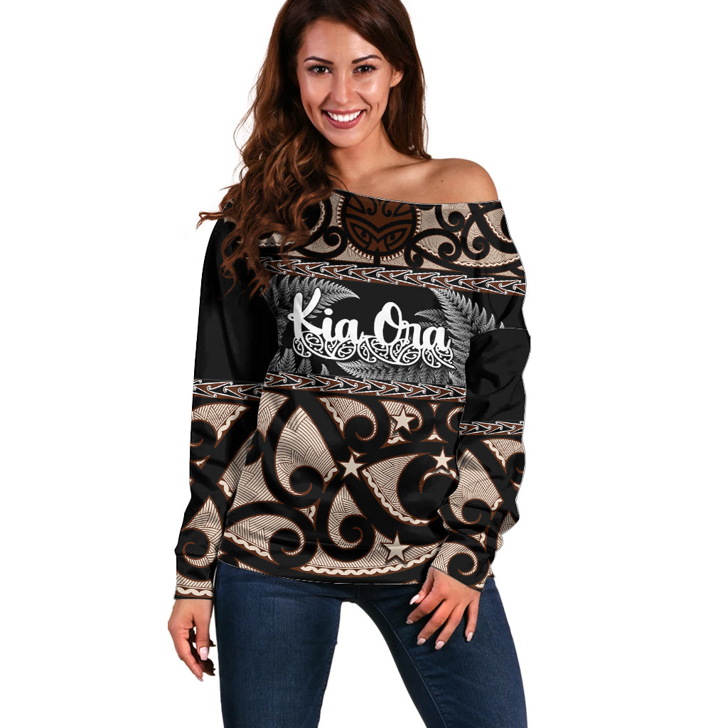 Kia Ora New Zealand Off Shoulder Sweater Aotearoa Proud Maori With Silver Fern - Vibe Hoodie Shop