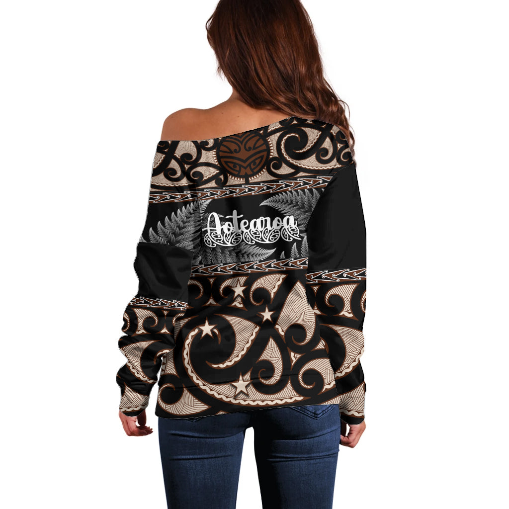 Kia Ora New Zealand Off Shoulder Sweater Aotearoa Proud Maori With Silver Fern - Vibe Hoodie Shop