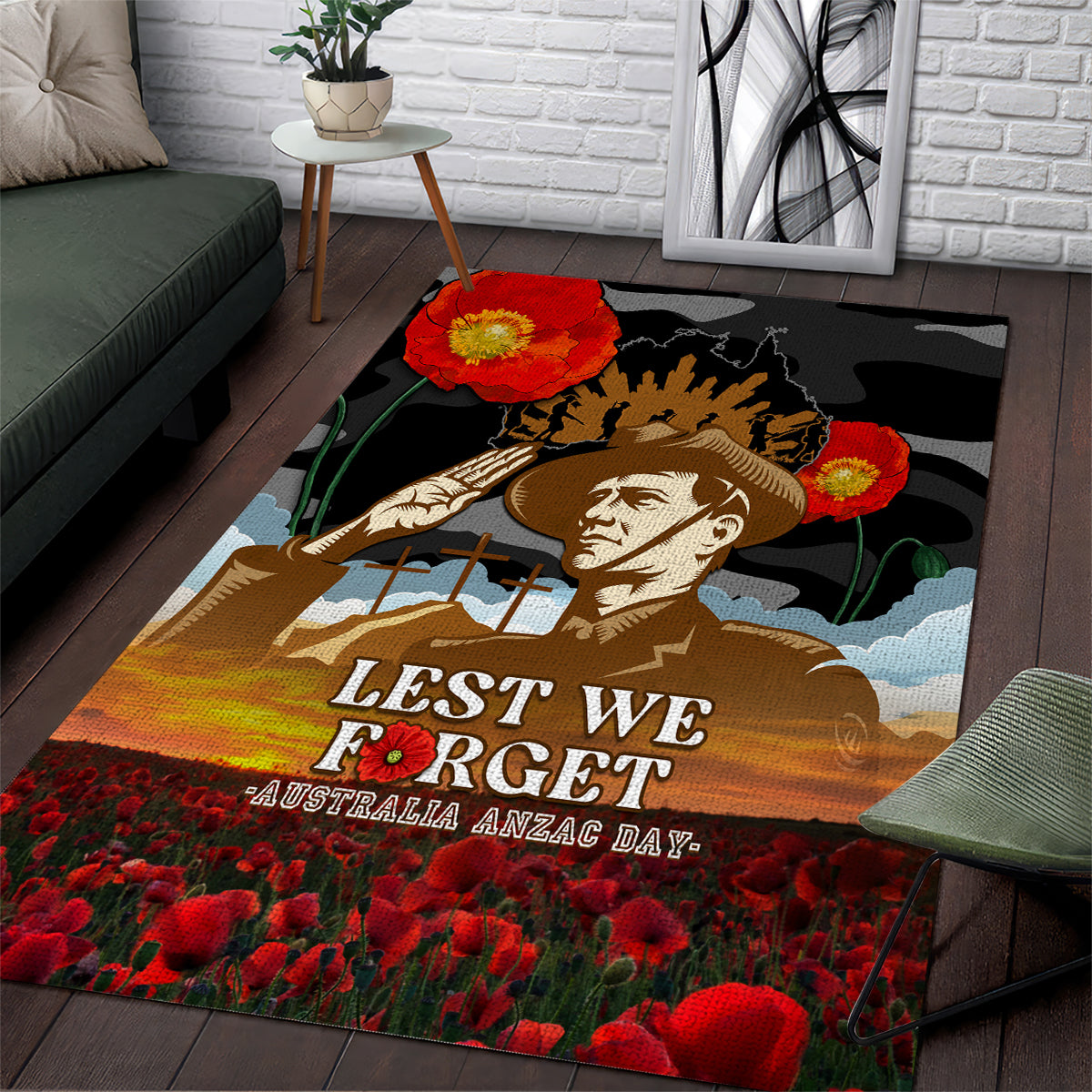 Australia ANZAC Day Area Rug Lest We Forget Australian Army Corps - Vibe Hoodie Shop