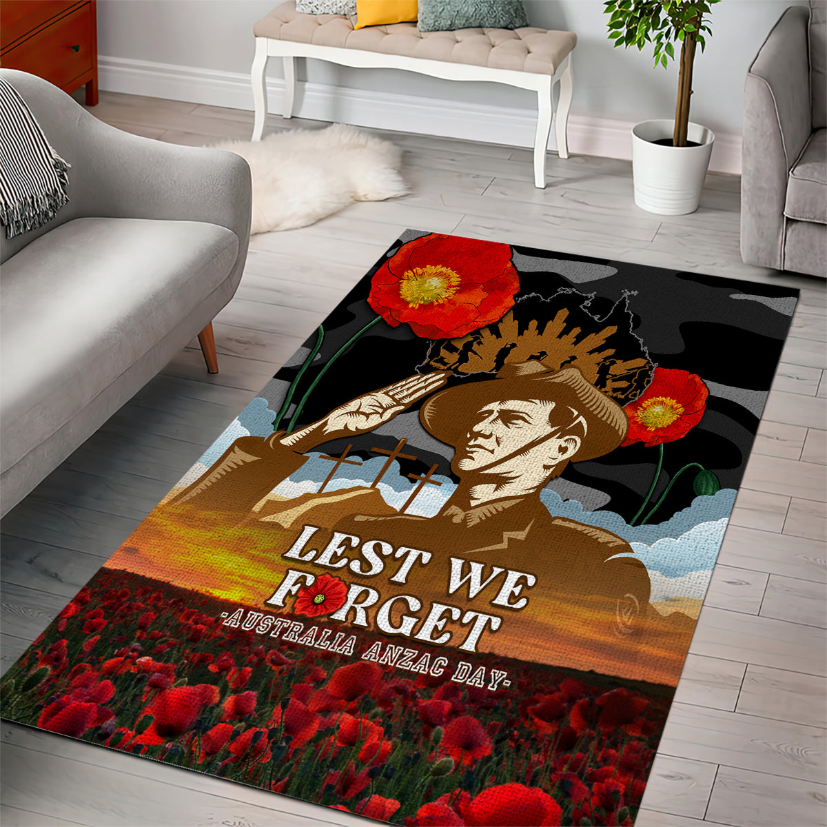 Australia ANZAC Day Area Rug Lest We Forget Australian Army Corps - Vibe Hoodie Shop