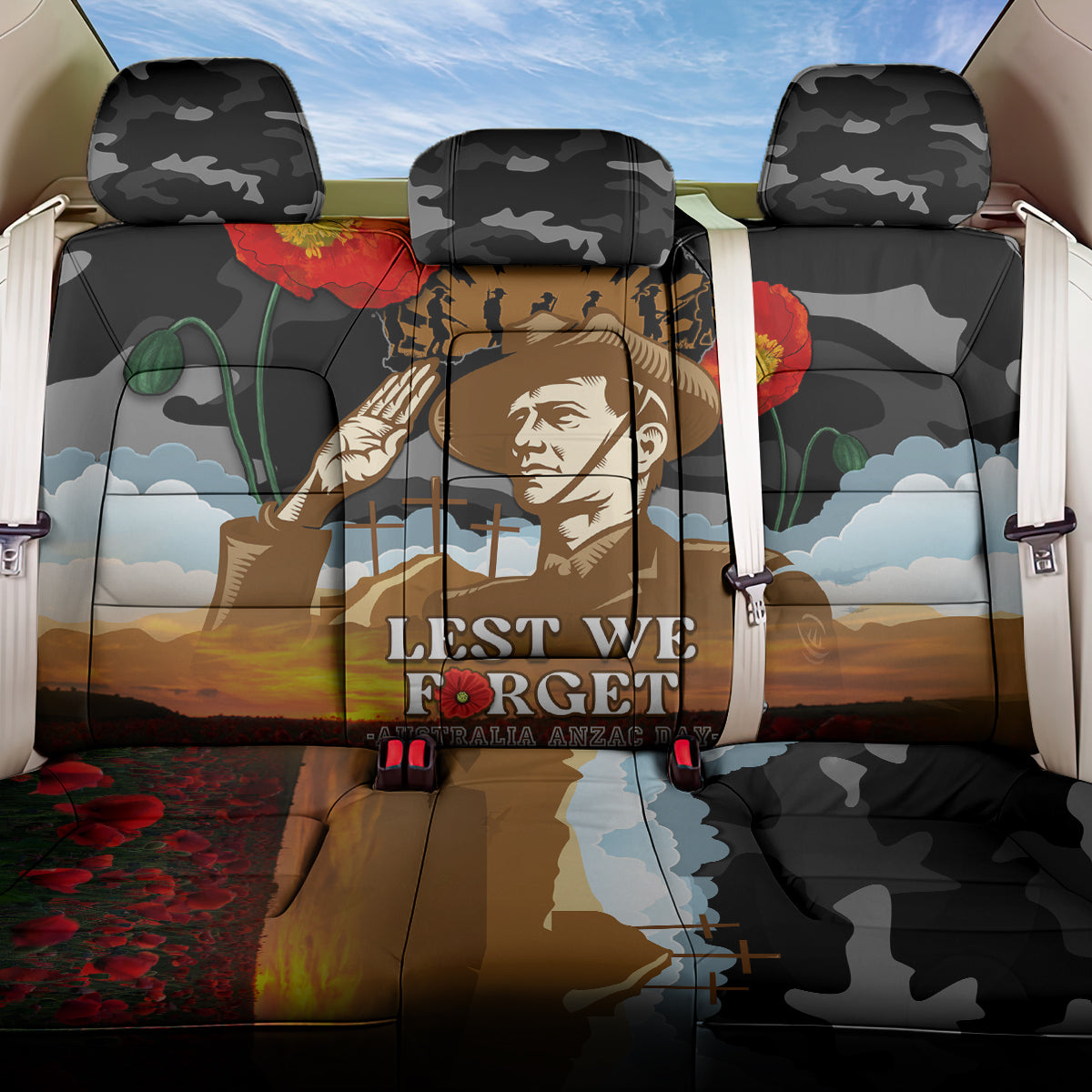 Australia ANZAC Day Back Car Seat Cover Lest We Forget Australian Army Corps LT14