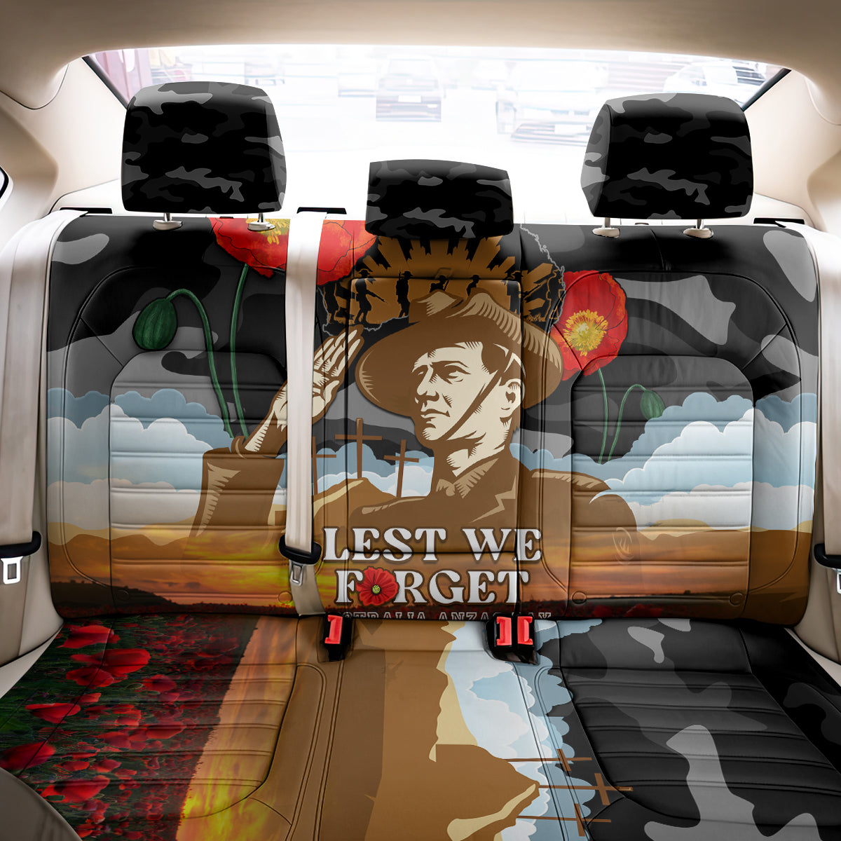 Australia ANZAC Day Back Car Seat Cover Lest We Forget Australian Army Corps LT14