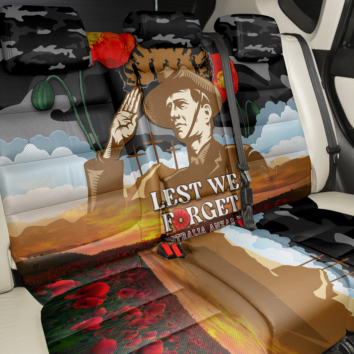 Australia ANZAC Day Back Car Seat Cover Lest We Forget Australian Army Corps LT14