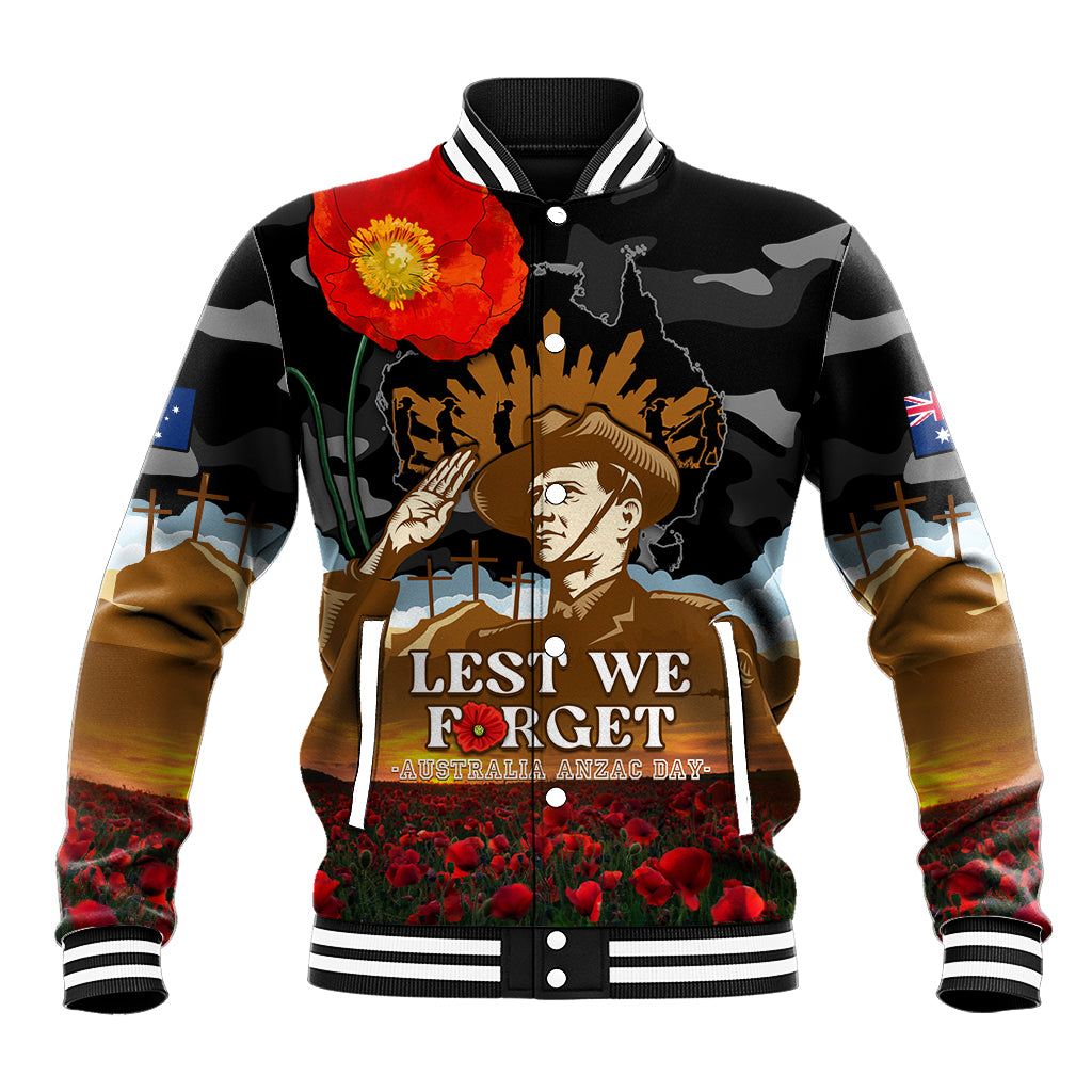 Australia ANZAC Day Baseball Jacket Lest We Forget Australian Army Corps - Vibe Hoodie Shop