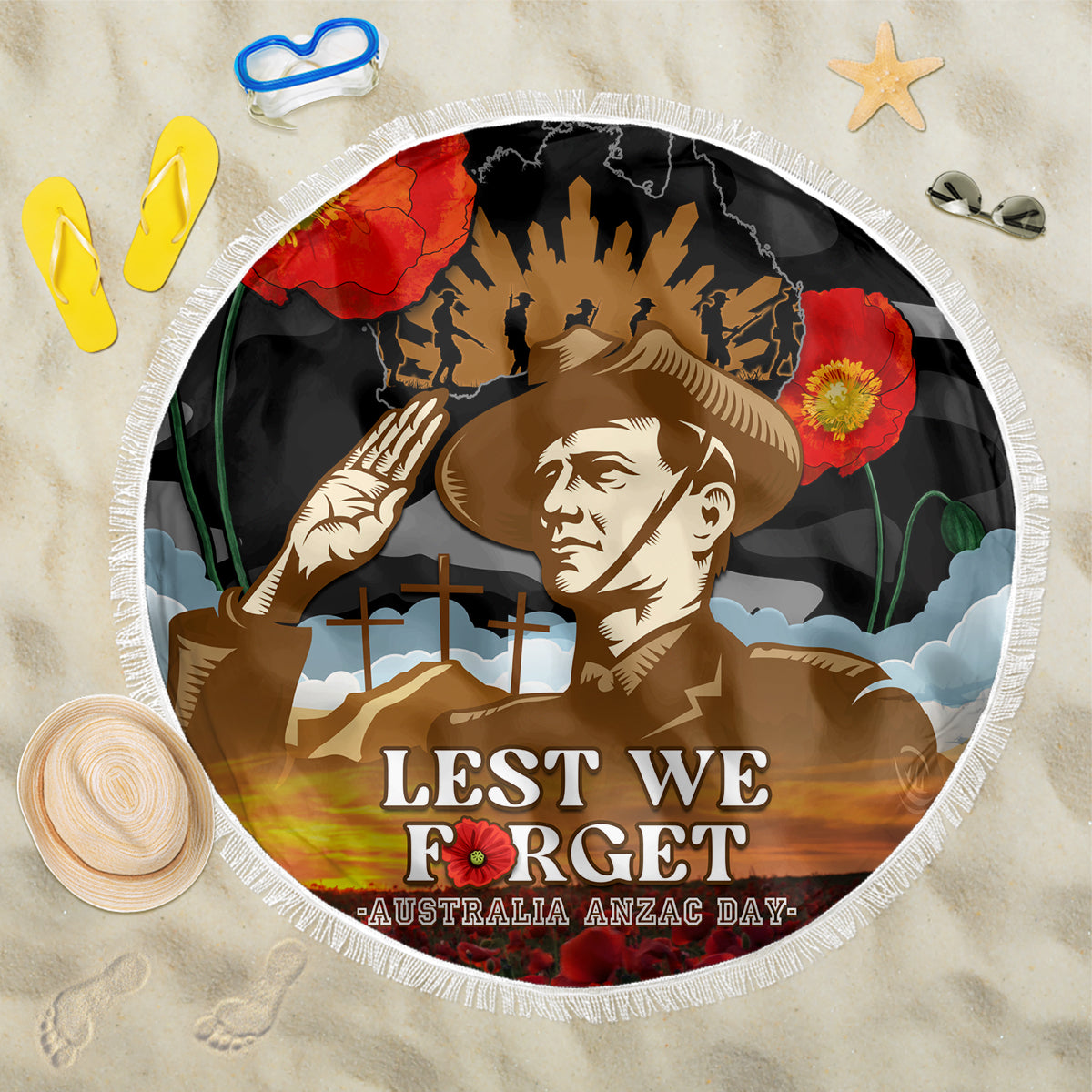 australia-anzac-day-beach-blanket-lest-we-forget-australian-army-corps