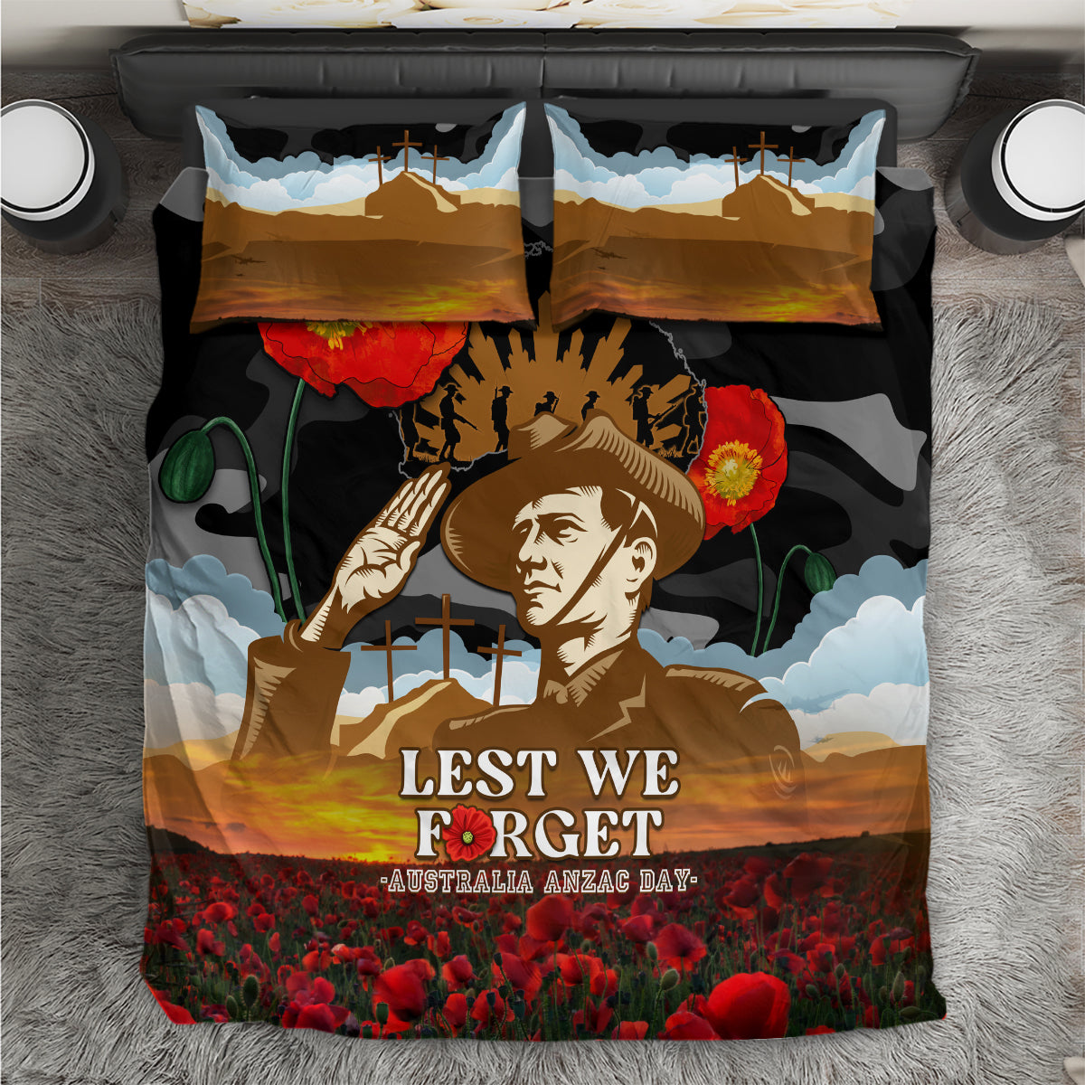 Australia ANZAC Day Bedding Set Lest We Forget Australian Army Corps - Vibe Hoodie Shop